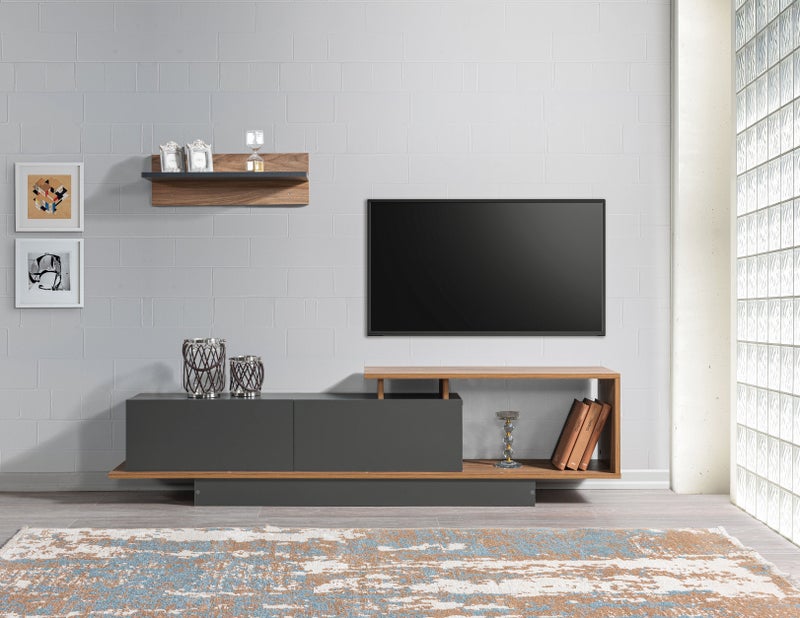 Home Canvas AshLine TV Unit with Wall Shelves | Modern TV Stand | Upto 75 inch TV - Image 1